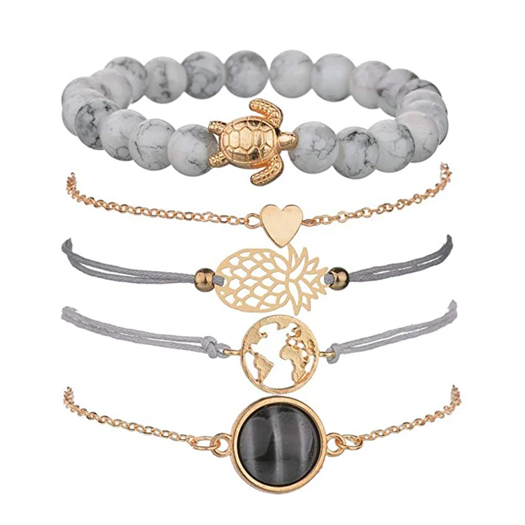 Fashion Gold Plated Pearl Bead Ring Adjustable Chain Rose Quartz Bracelet for Woman