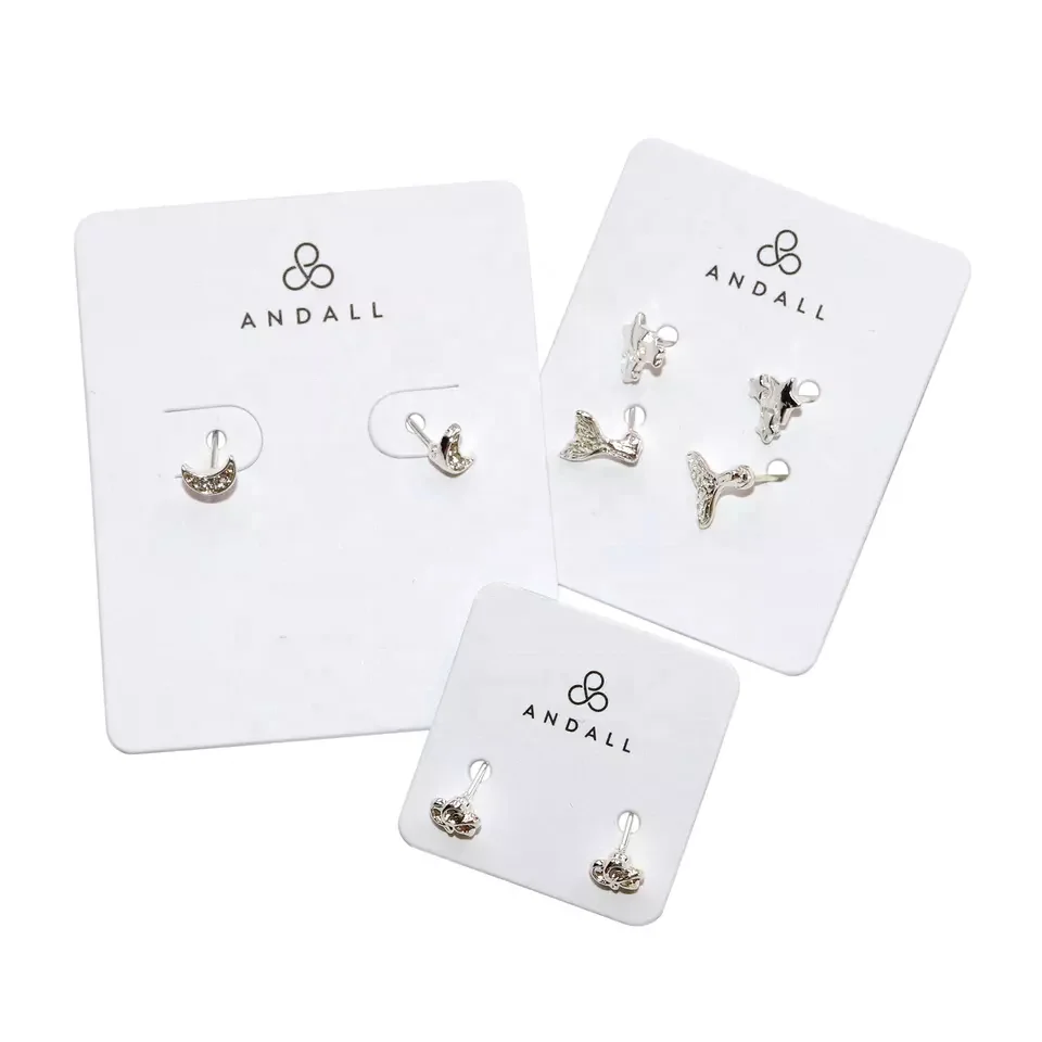 OEM white paper card jewelry tag with custom logo name printing for earring ear stud necklace jewel display holder card