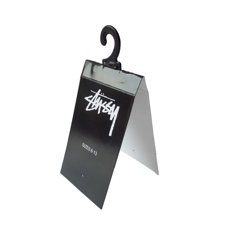 Customized black half-fold tag back card can be used for socks and other small clothes packaging shopping mall display