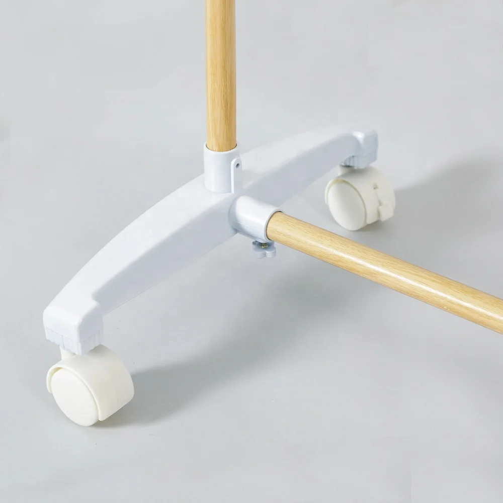 BAOYOUNI Metal Rolling Towel Rack Clothes Drying Stand Blanket Pants Laundry Rack 5 Bars Hanging Rod On Wheels (White+Brown)