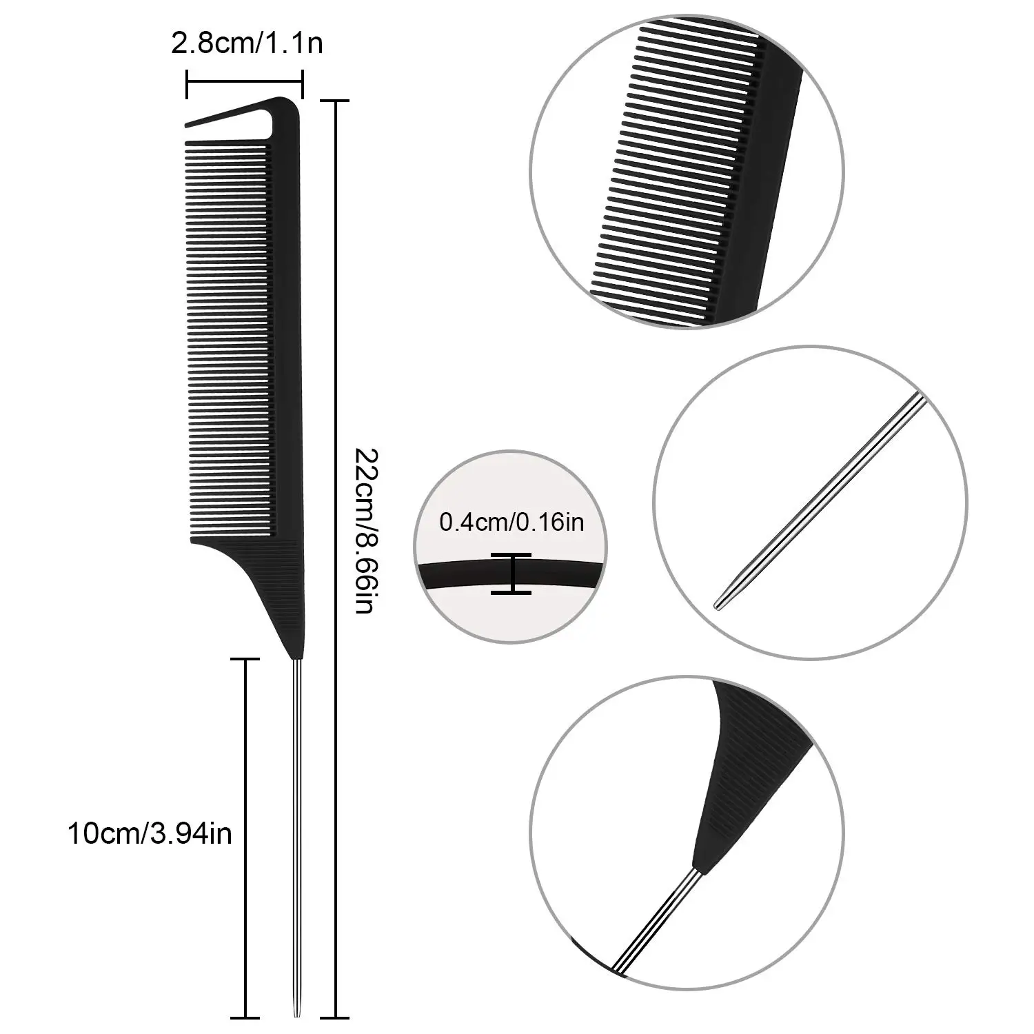 Wholesale Cheap Professional Hair Cutting Carbon Fiber Comb Modelling Rat Tail Comb Acceptable Private Label Free Sample 1-7days