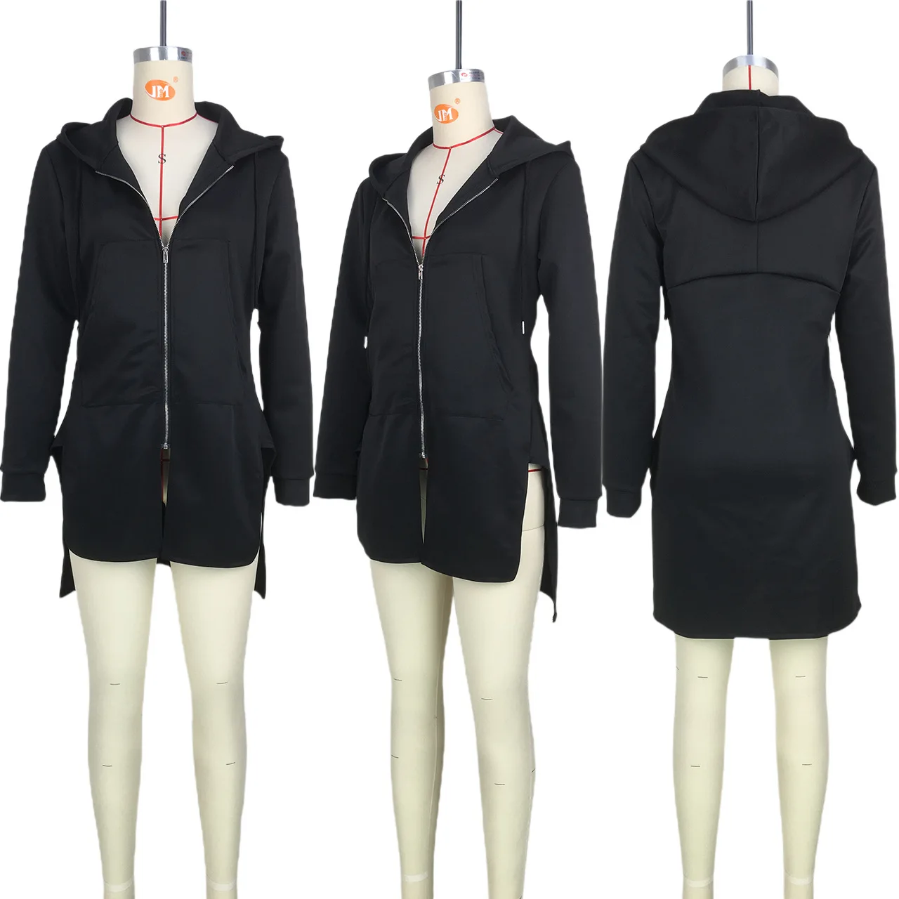 FS10235D sexy solid color stylish zippered hoodie women fashion coat