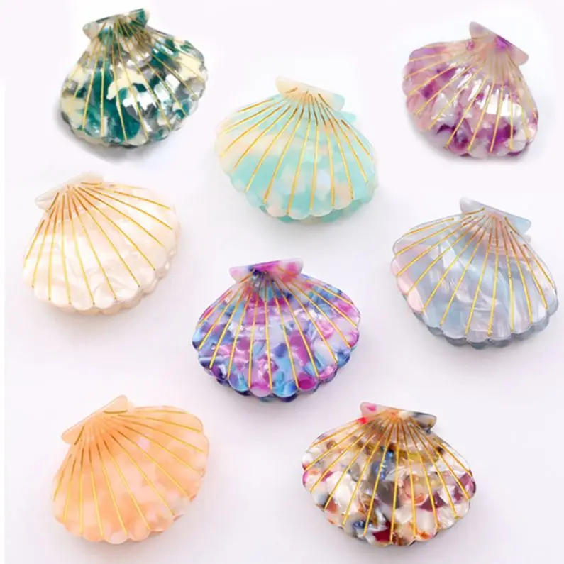 Elegant Shining Geometric Glitter Resin Acrylic Hair Clips Fashion Golden Stroke Acetate Shell Hair Claw For Girls8230074