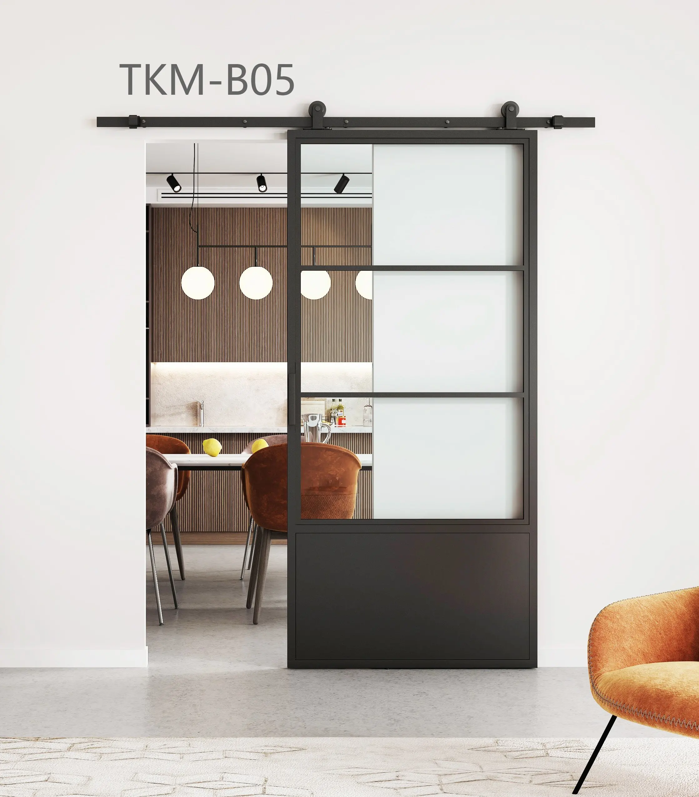 Interior Partition 3 Lites&Base Black Steel Frame Clear Glass Sliding Barn Door with Door Hardware