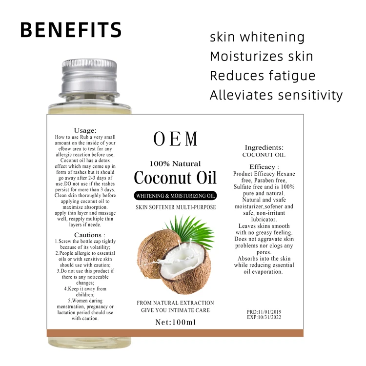 Private Label 100% Pure Crude Organic Cold Pressed Skin Massage Body Moisturizing Skin Care Rbd Bulk Virgin Coconut Oil