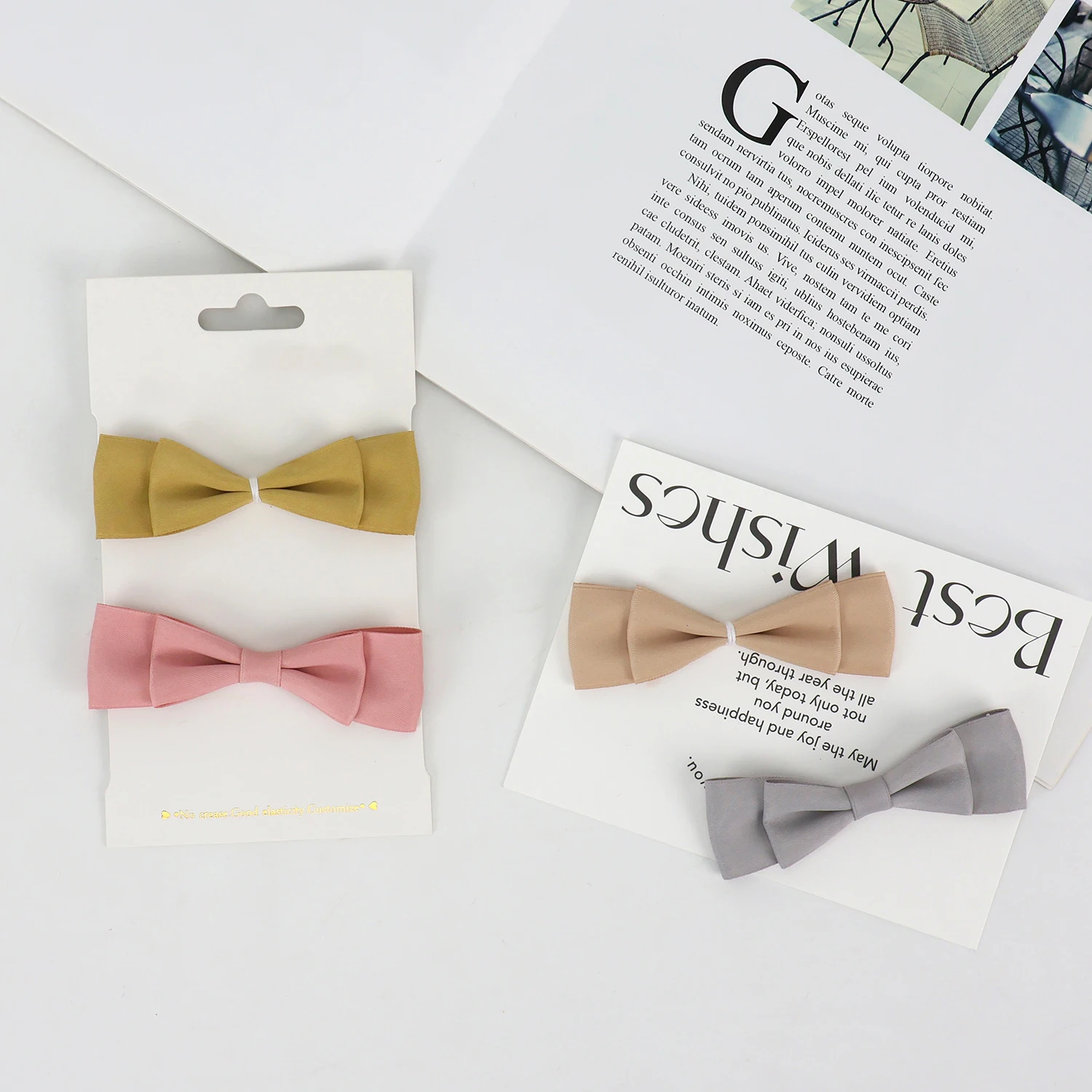 Custom Size Pre Tie Self Adhesive Fashion Sweet Three-dimensional Hand Made Bow Clip Hairpin Accessories Polyester Ribbon Bow