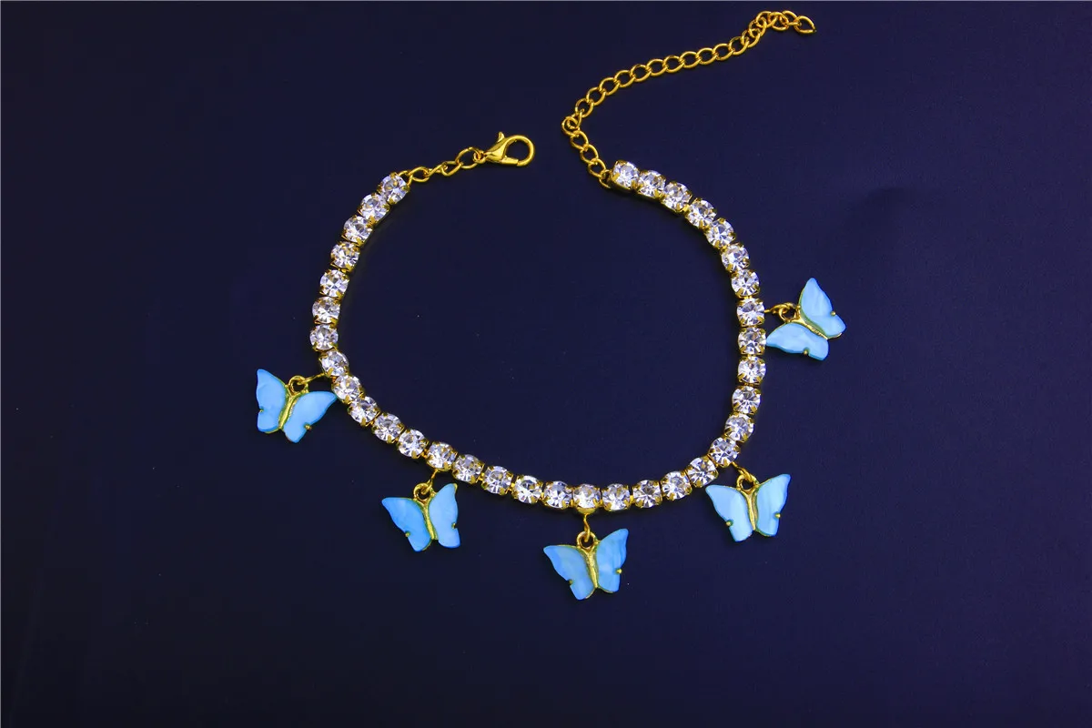 Acrylic Rhinestone Anklet Resin Butterfly Pendant Jewelry Beach Vacation Shiny Anklet for women