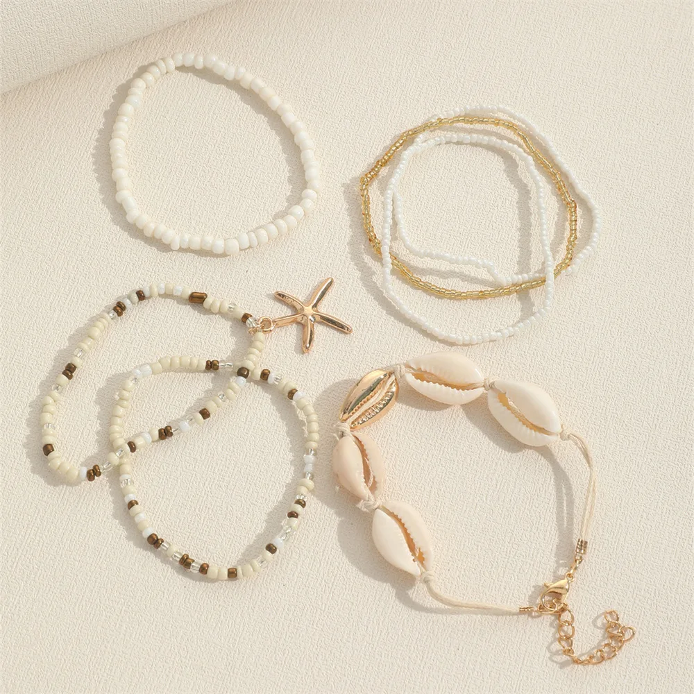 2024 Wholesale 7pcs/set Women Bohemia Beach Shell Bracelet Set for Women Starfish Pendant Beaded Bracelets Jewelry Accessories
