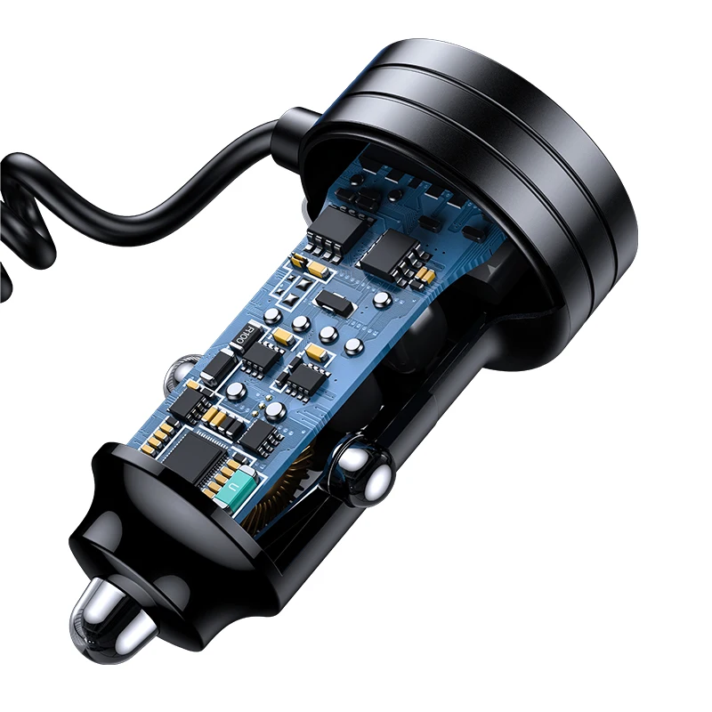 Usams CC167 автомобильное зарядное устройство для смартфонов 60 Вт с пружинным кабелем растягивающимся