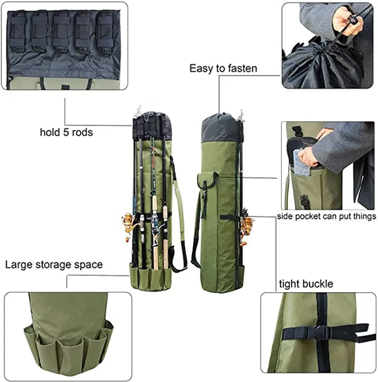 Amazon Hot Selling Multi-Function Waterproof Durable Fishing Tackle Rod Organizer Bag For 5 Pcs Pole And Reels Fishing Bags