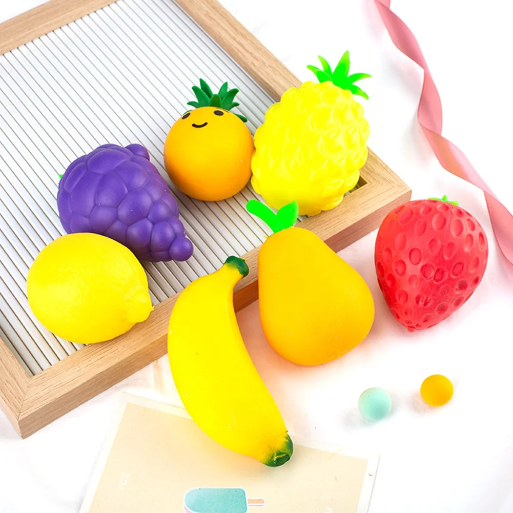 Cheap Factory Supplier Vegetable Squishy Fruit Food Toys Strawberry Nee Doh Stress Ball Pineapple Lemon Grape Tomato Fidget Toys