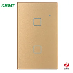 zigbee light  switch google Touch Glass Panel US 118 Standard 2 GANG 1 WAY Smart home APP Voice Control zigbee panel switch