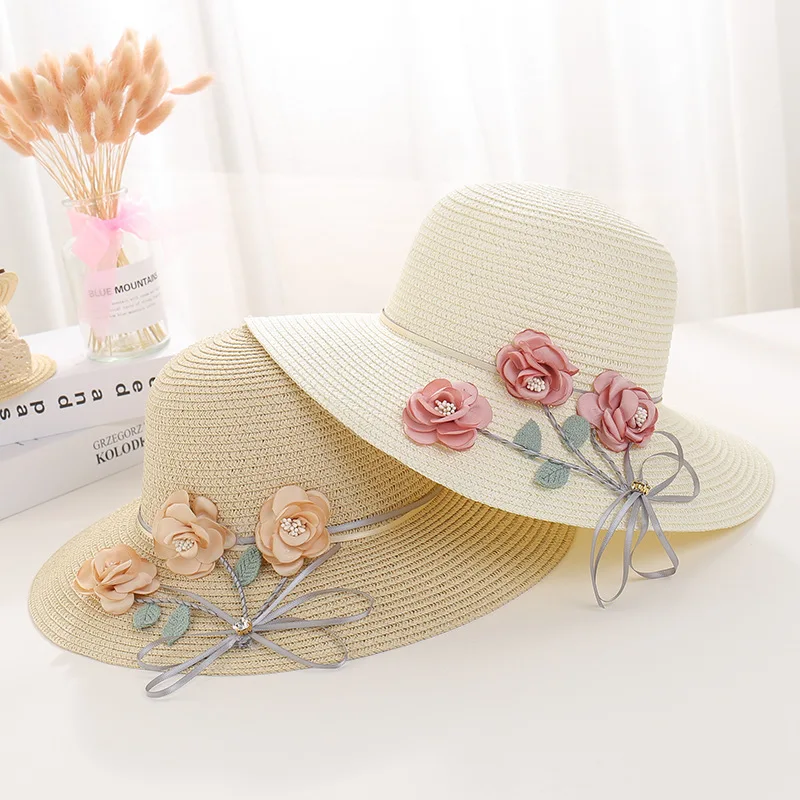 Wholesale ladies straw visor hat ladies bucket hat beach summer beach big floppy straw hats