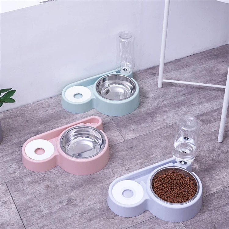 2 In 1 Pet Dog Cat Food Automatic Feeder Water Bottle  Dog Feeding Bowl Stainless Steel Dog Water Bottle With Food Bowl