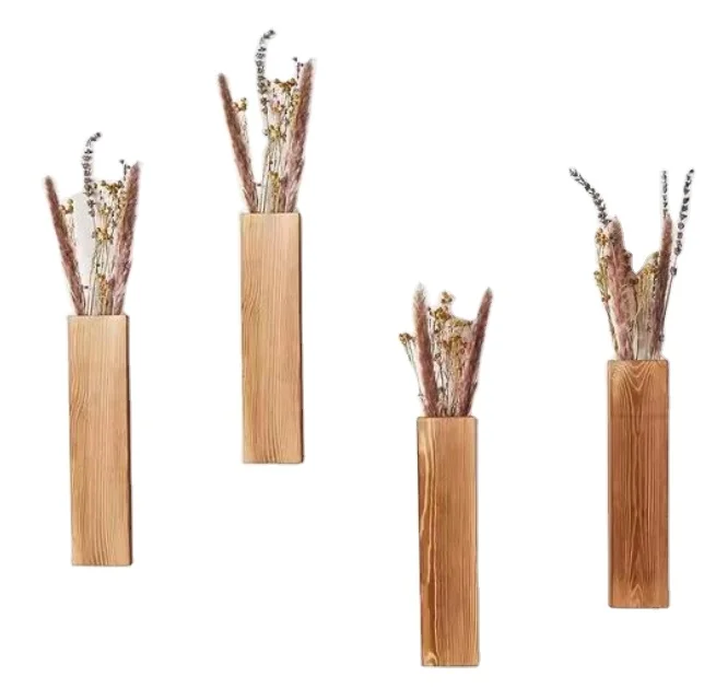 4 Pack Wall Planters for Indoor Plants Modern Farmhouse Wooden Pocket Wall Vases for Dried Flowers and Faux Greenery Plants