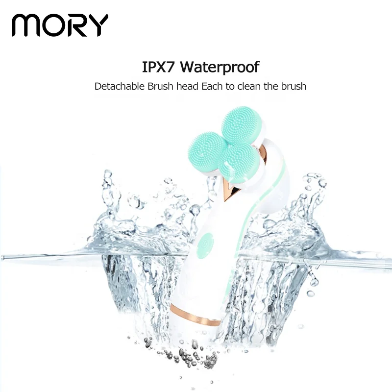Mory face clean device face brush private label waterproof spin rotating cleaning electric silicone face cleansing brush