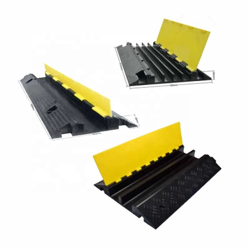 Yellow Cable Protector Ramp with 2 Channels,Rubber wire Cable Protector,Rubber Cable Ramp Hose/Cable Protector Ramp