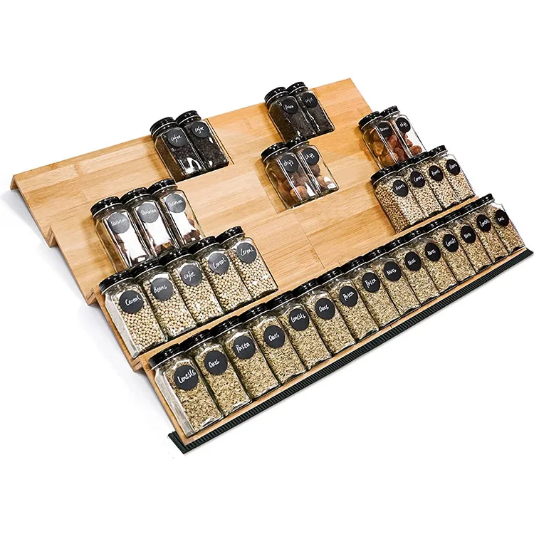 Factory 4-tier Bamboo Kitchen Wooden Spice Rack Step Shelf Cabinet Organizer