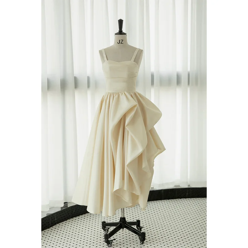 Beautiful New Design Pink Strapless Pleated Bodice Bow Aline Wedding Dress Blush Bridal Gown