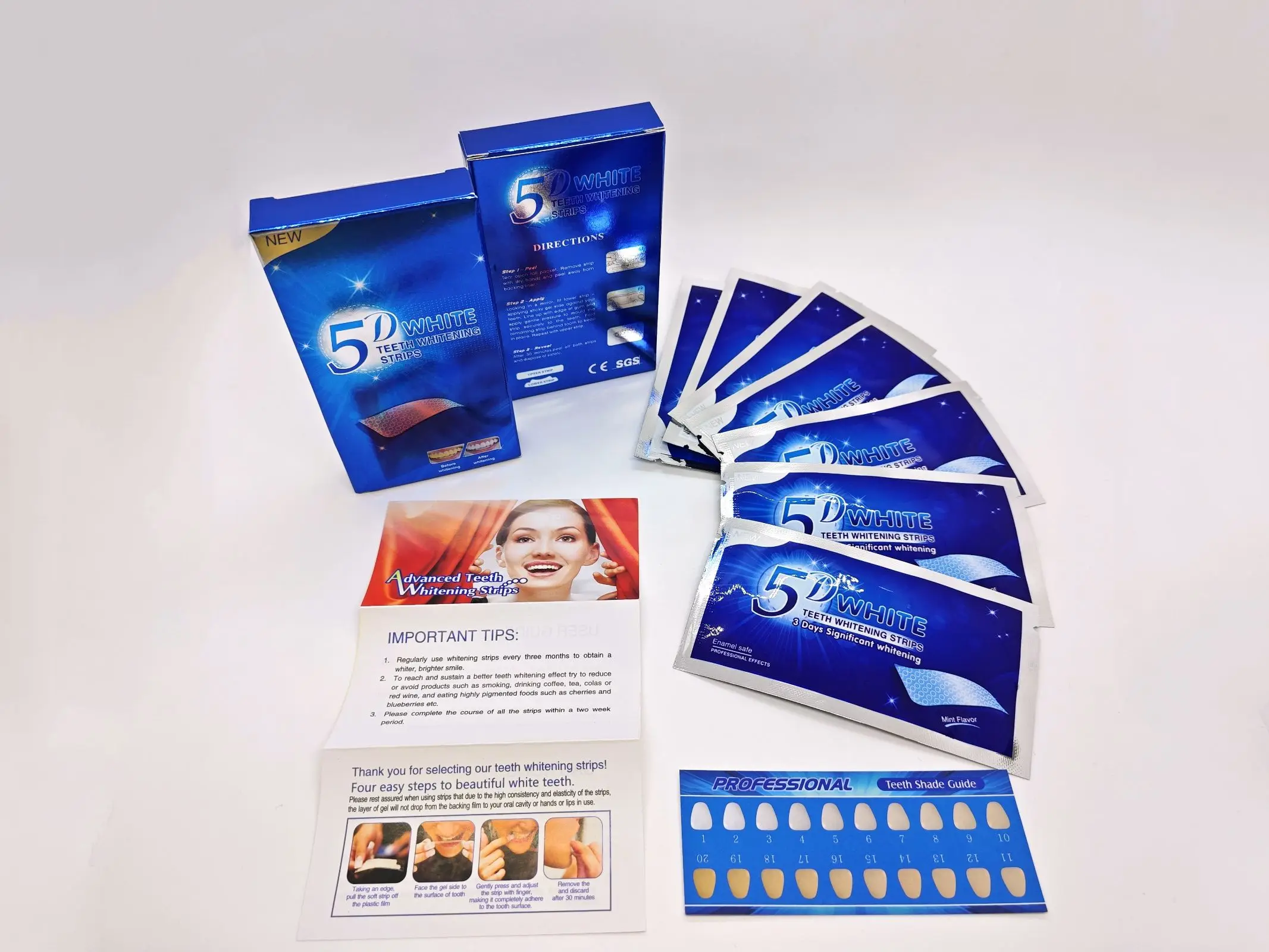 5D Bright White Tooth Strips Mint Teeth Whitening Strips Home Use 14 Pairs