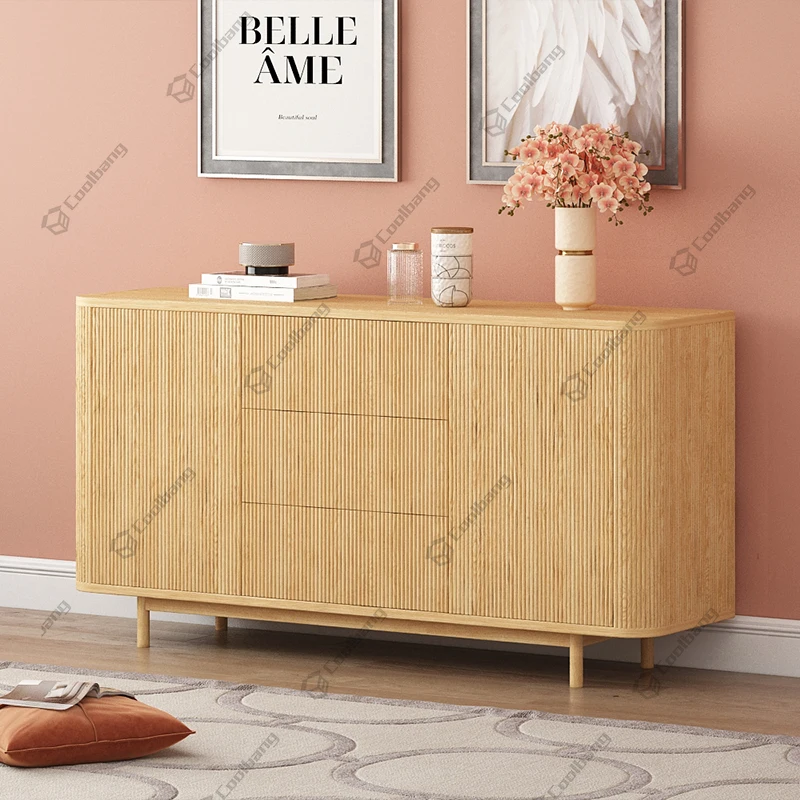 Customizable Wooden Strip Nightstand Minimalist Bed Side Table Rattan Pedestals Bedroom Table Bedside Table