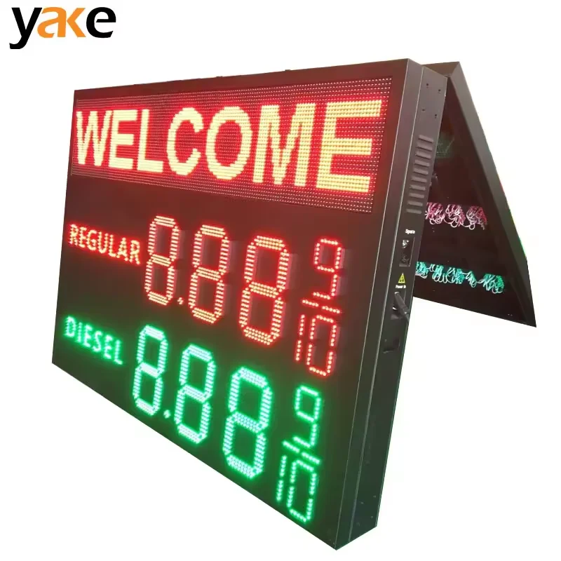 Yake 8.889 8.889/10 led gas price changer gas price sign with regular and diesel on top and side USA gas station price sign