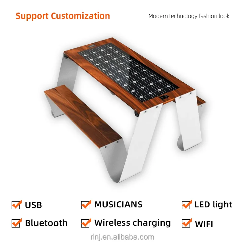Solar Garden Bench with LED Lights Charger Wifi Bluetooth Audio Modern Smart Charging Bench Outdoor Solar Bench