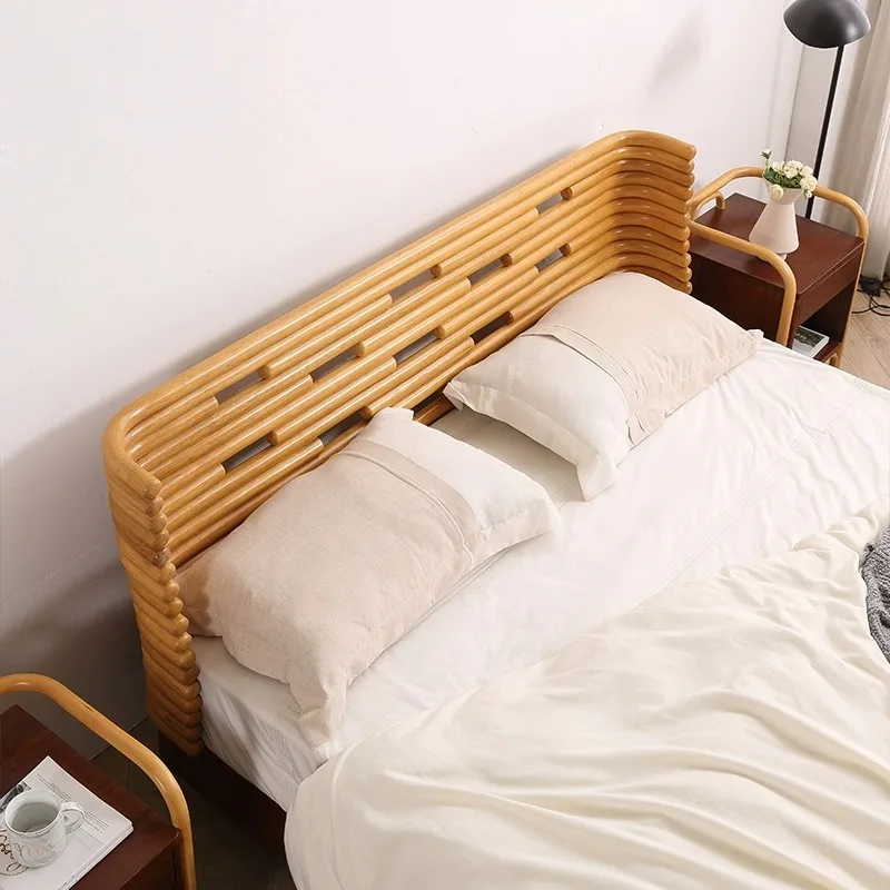 Designer Indonesian agate rattan Solid wood bedroom furniture 1.5m1.8m double bed