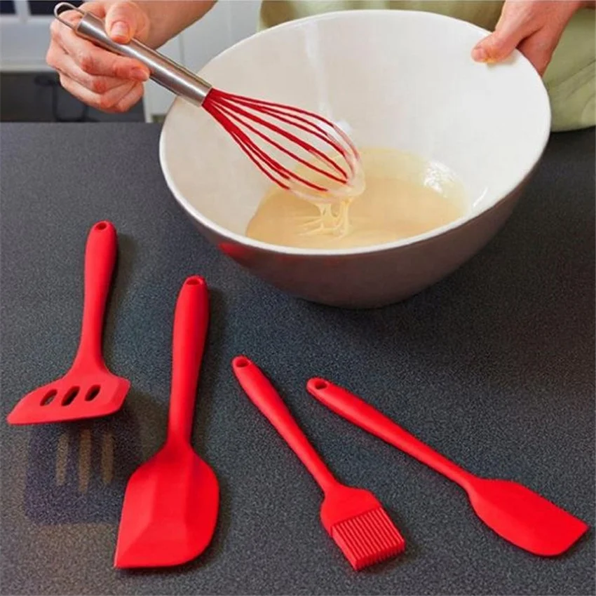 5Pcs Heat Resistant Food Grade Silicone Butter Spatula Kitchen Tool Utensils Cooking Set