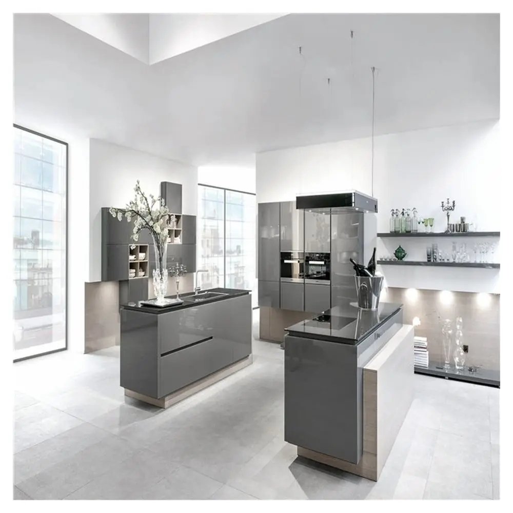 Prima Wood grain melamine chipboard/PVC thermofoil faced MDF simple cheap display kitchen cabinets for sale