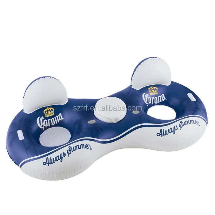 New Summer Pool Fun PVC Inflatable 2-Person Mesh Tube Lounger with cooler