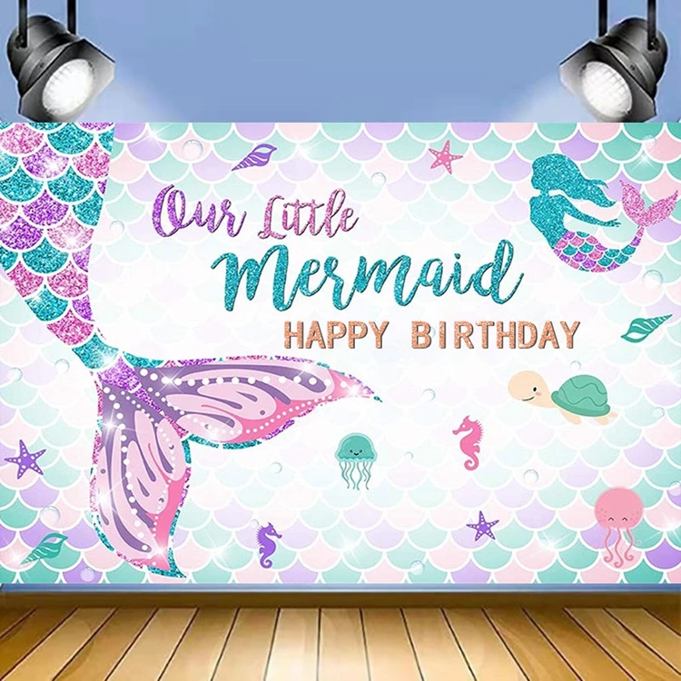 Mermaid Backdrop Under The Sea Birthday Themed Photography Background for Girl Mermaid Princess Party Cake Table DecorationH0833