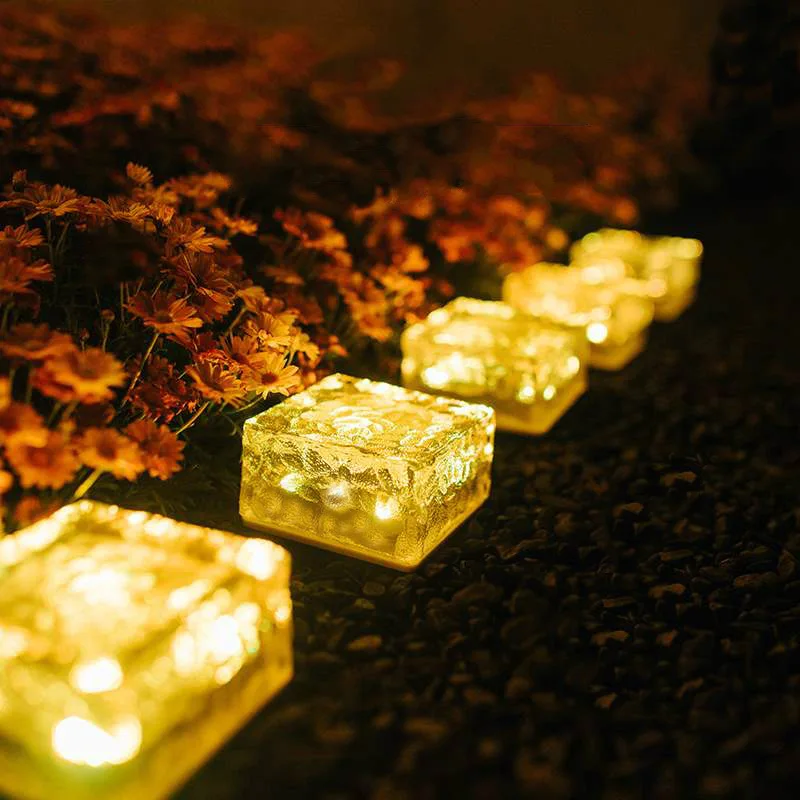 Solar LED Ice Brick Light Glass Outdoor Courtyard Floor Tile Light Garden Landscape Decorative Buried Light