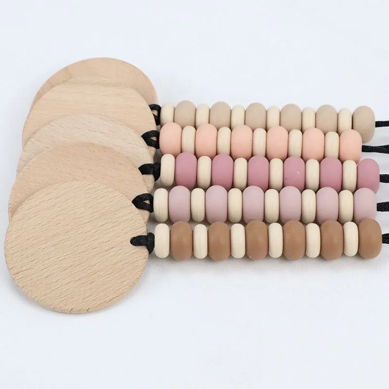 Customized  Pendant Design Abacus Silicone Beads Wood Dis Pendant Keychain Lanyard