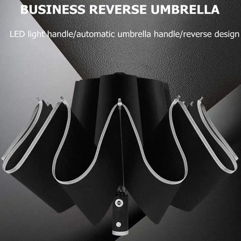 Automatic Led Flashlight Reverse Umbrella Edging Reflective Business Umbrella Custom Logo Advertising