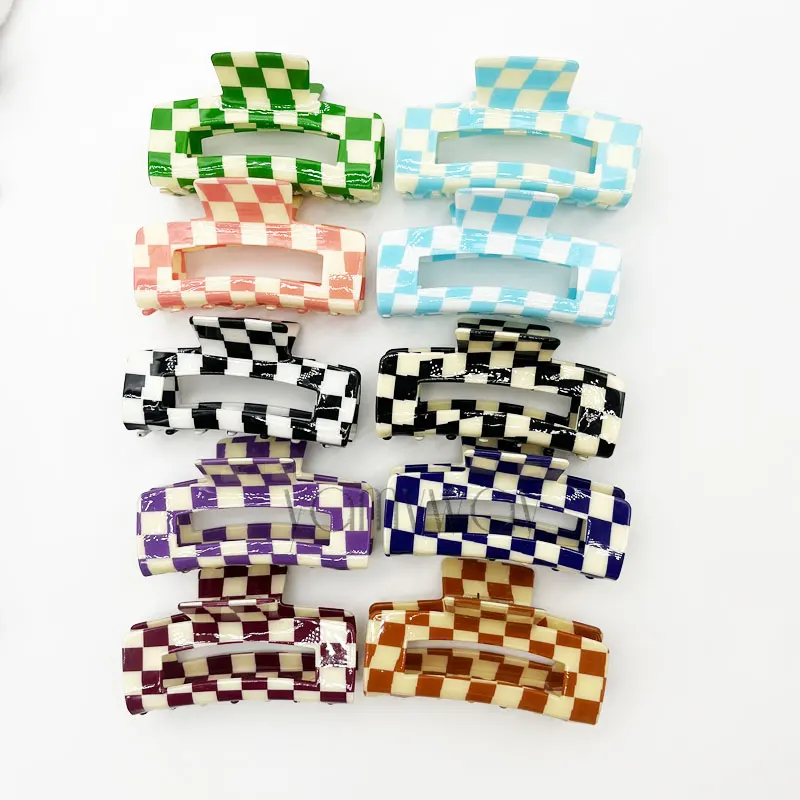 10.5cm Classic Window Checkered large vintage black and white cream check hair claw plaid clip