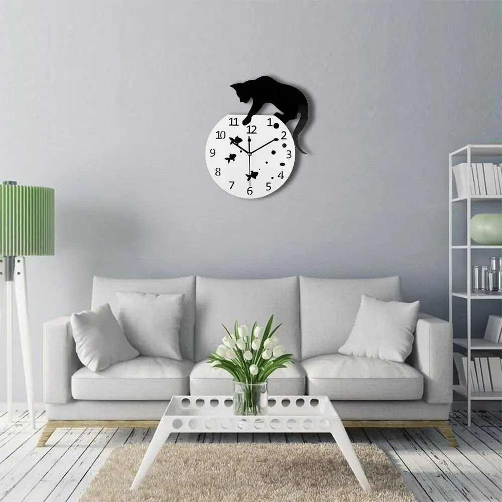 Creative acrylic Wall cat Clocks Home DIY Decoration for home  Living Room Mirror 3D Wall Design