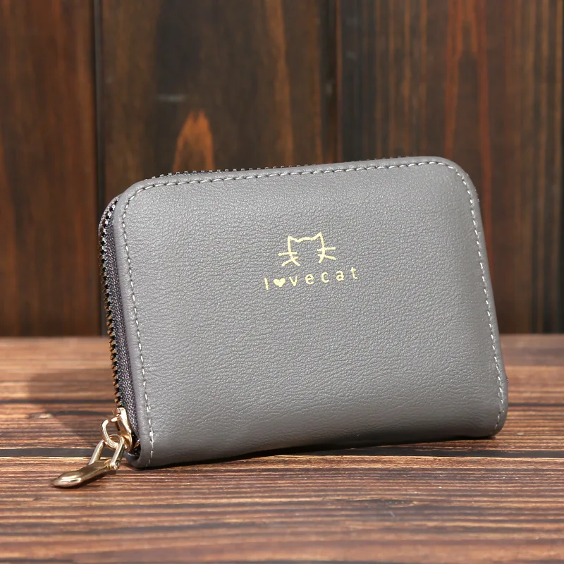 Multi-slots Card Holder Coin rock short zipper organ Small Minimalist RFID Blocking leather wallet women