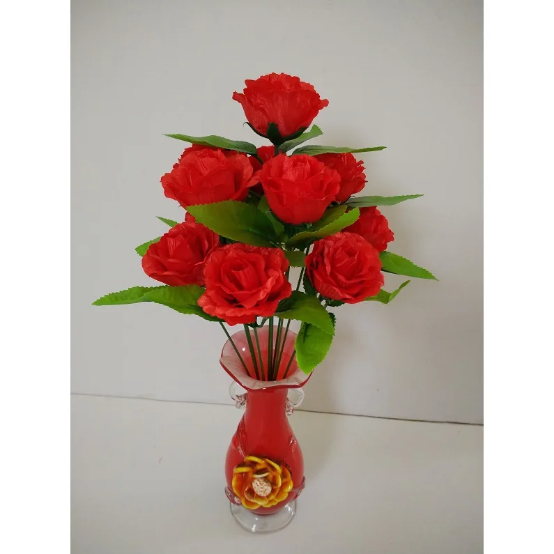 12 Heads Pink Rose Artificial Flower Bush For Sale Single Stem Flowers