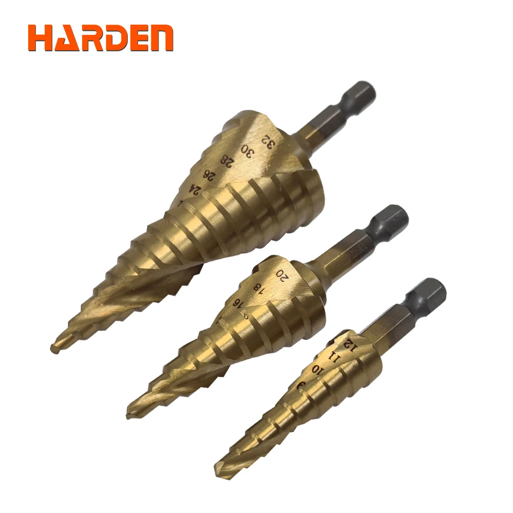 Ступенчатое сверло из быстрорежущей стали, набор из 3 насадок с титановым покрытием, для метрических и спиральных канавков, Круглый резак для отверстий