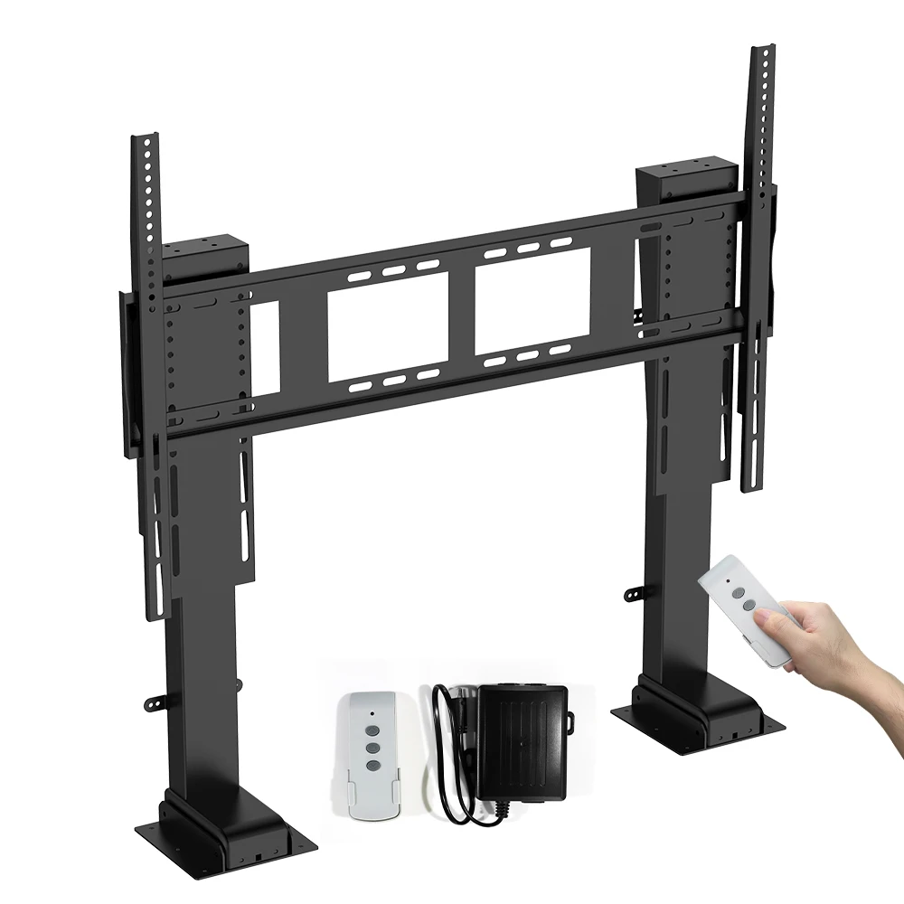 Double-column Lifting 65-100 inch Motorized Height Adjustable TV Lift Automatic Smart Electric Under Bed TV Stand