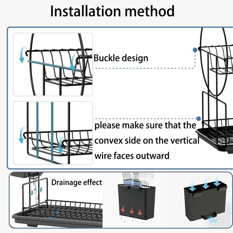 wire rack powder coated iron two layer 2 tier storage holder dish drying racks drainer with cup holder for dishes