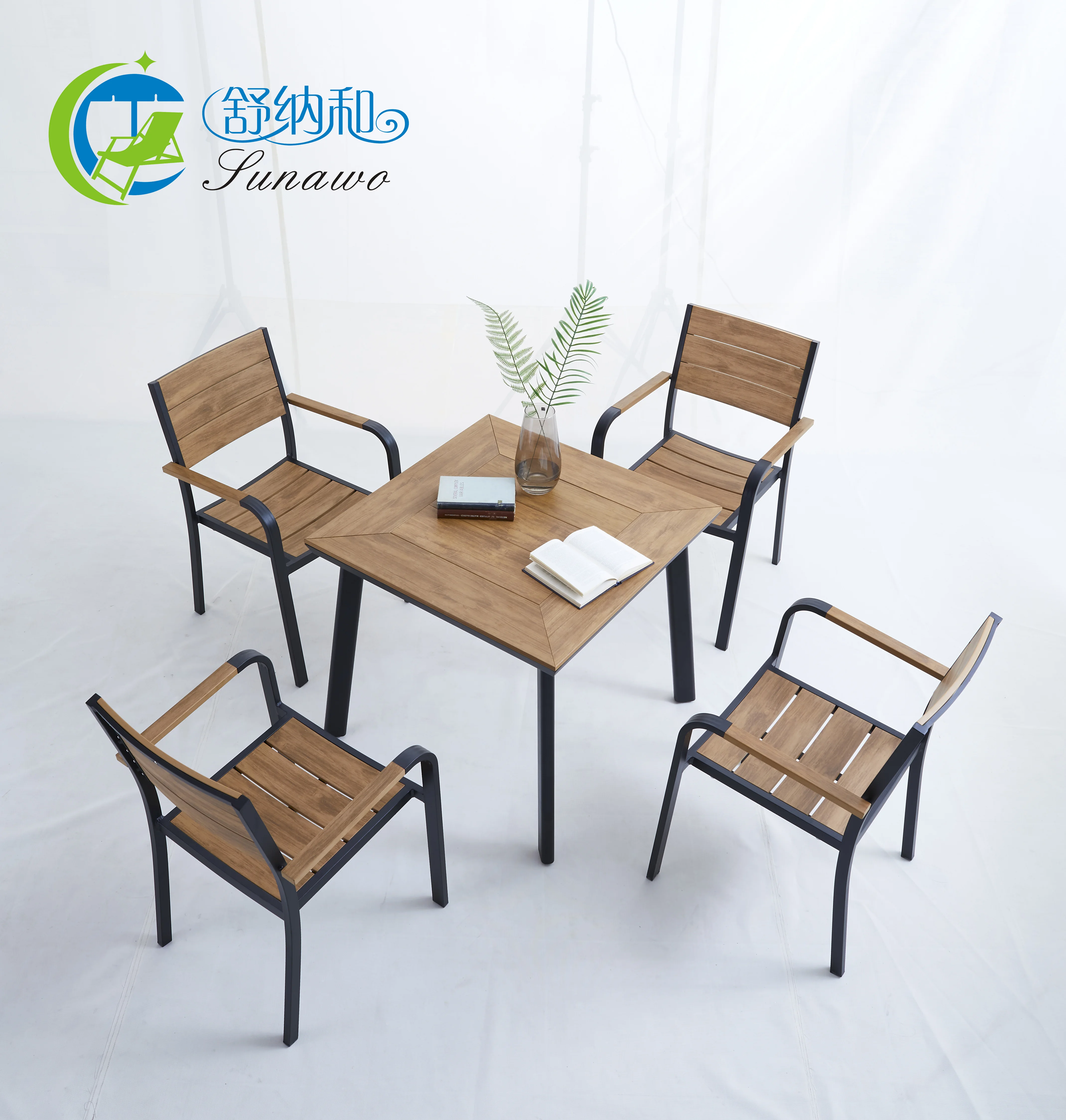 Neptune Plastic Wood Chair with Plastic Wood Table Outdoor Furniture Set