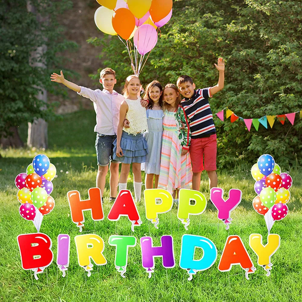 Индивидуальная наружная Водонепроницаемая гофрированная вывеска для газона цифровая печать с письмами на день рождения колом