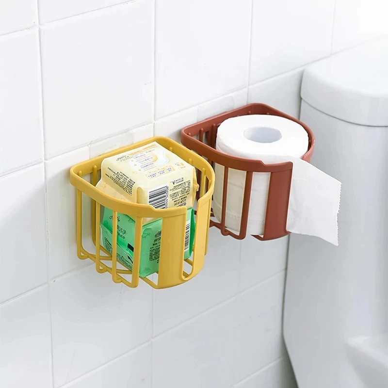 Punch-Free Toilet Paper Shelf Bathroom Kitchen Tissue Box Wall-Mounted Sticky Paper Storage Box Toilet Paper Holder Roll