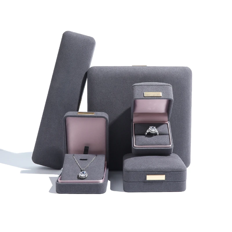 Wholesale Custom Logo velvet pink Luxury microfiber Bracelet Gift Necklace Earring microfiber jewelry Packaging Box