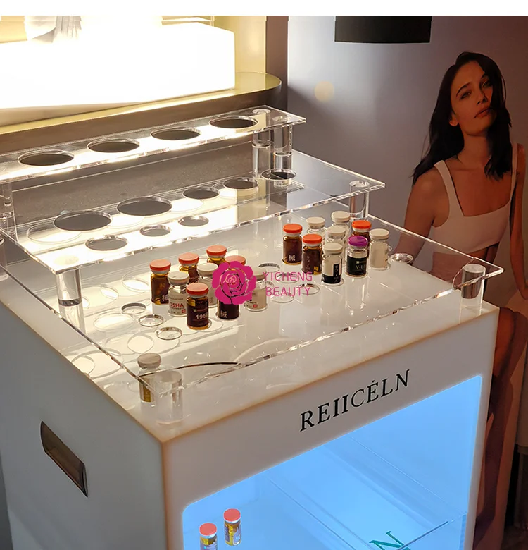 Yicheng Beauty New Arrival Custom logo Skin Management Trolley Cart Display Rack Salon Storage With High Quality