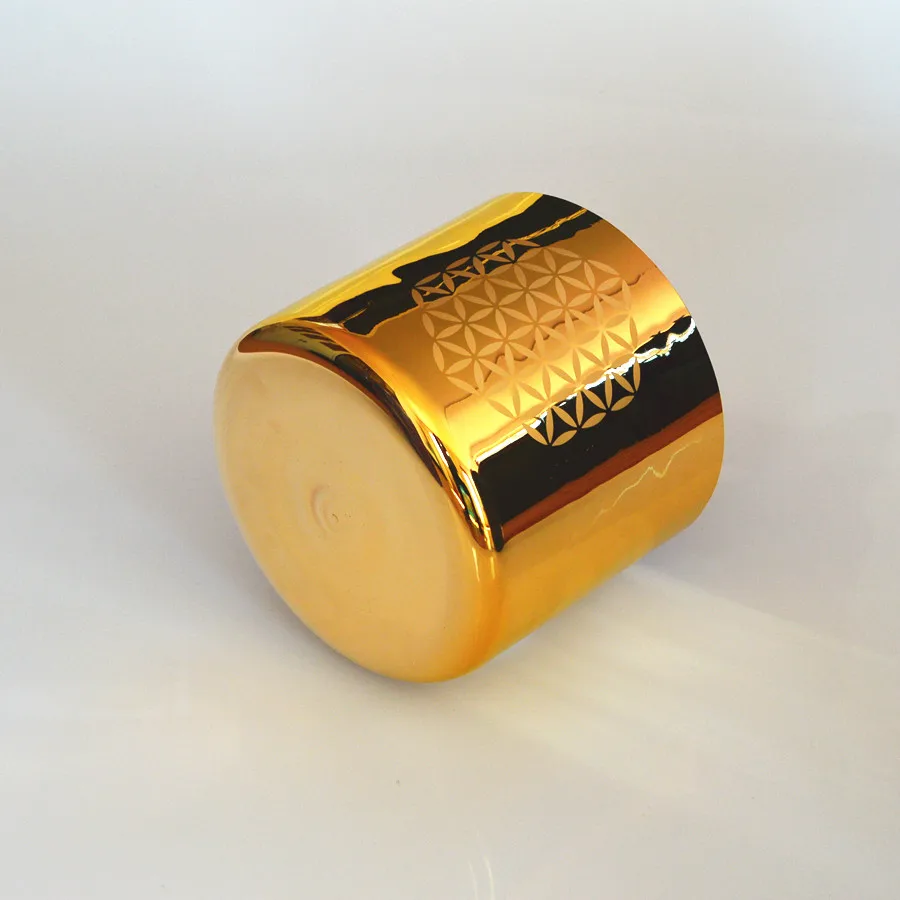 Gold Crystal Singing Bowl With Flower Of Life For Meditation