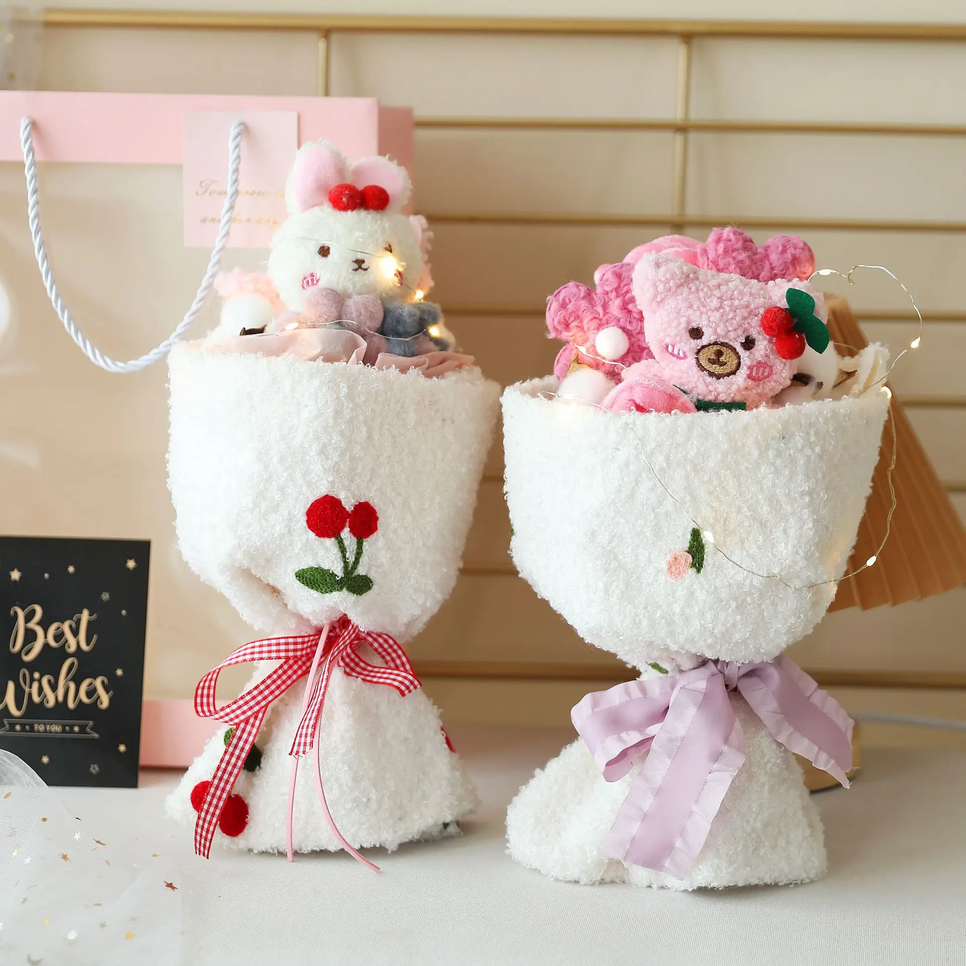 Wholesale Custom Love Decorative Flowers Rabbit Plush Toy Valentines Day Gift Teddy Bear Flower Gifts