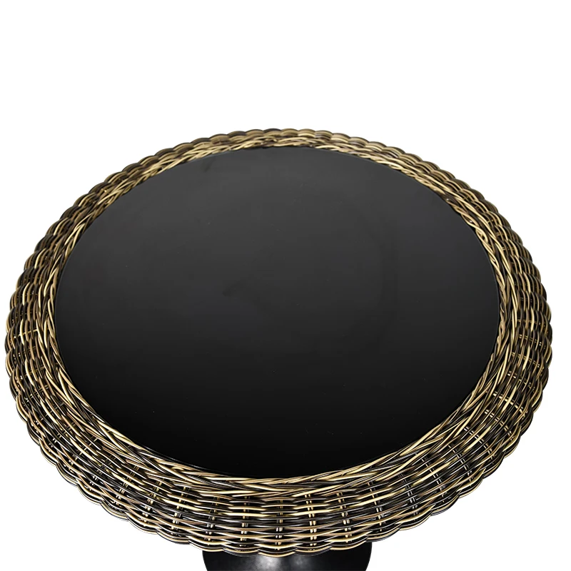 Modern Round Design Rattan and Glass Coffee Table
